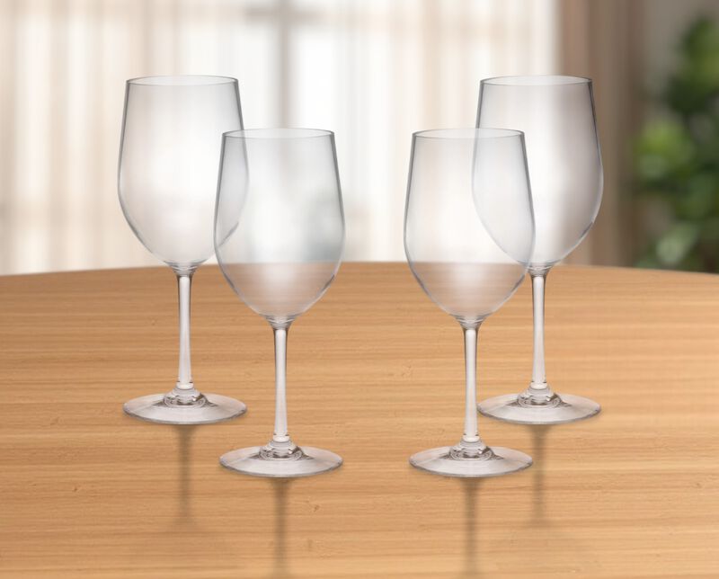 HomeRoots Set of Four Clear Tritan Plastic Stemmed All Purpose Wine Glass image number 1