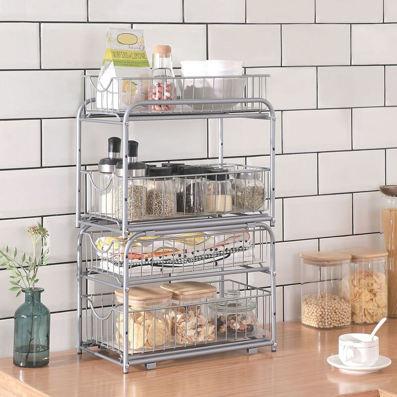 BreeBe Silver 2-Tier Pull Out Sliding Cabinet Organizer
