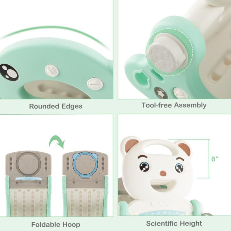 Hivvago 4-in-1 Kids Slide Rocking Horse with Basketball and Ring Toss