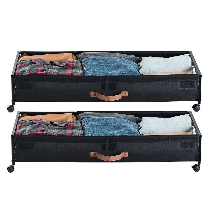 Under Bed Storage with Wheels 2 Pack Rolling Containers for Clothes Shoes Blankets-Black image number 2