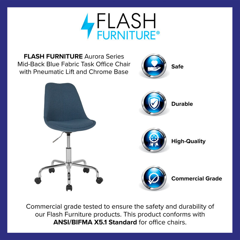 Aurora Series Mid-Back Fabric Task Office Chair with Pneumatic Lift and Chrome Base