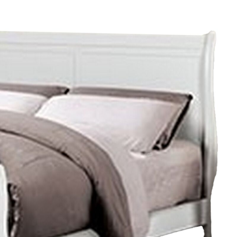 Ryla Queen Size Bed, Sleek Modern Panel Headboard Design, White Solid Wood - Benzara