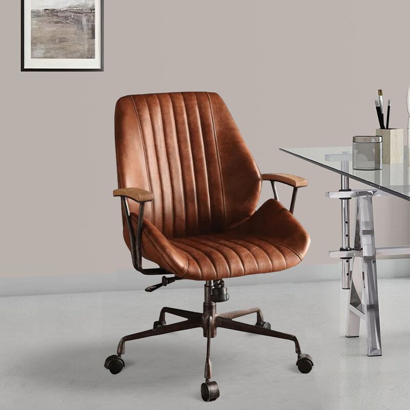 Metal & Leather Executive Office Chair, Cocoa Brown-Benzara image number 2