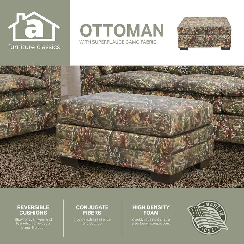 American Furniture Classics Rectangular Upholstered Ottoman in Superflauge Camo Fabric