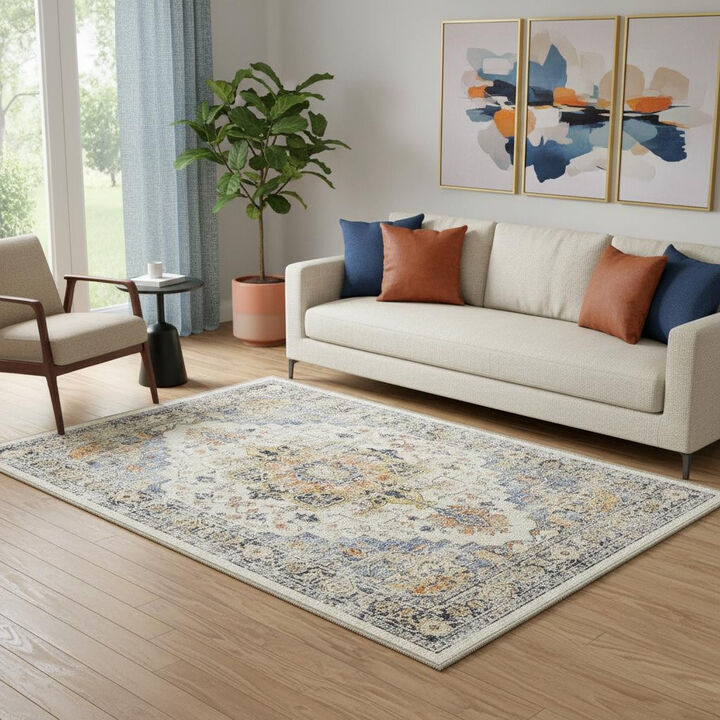 HomeRoots Medallion Washable Area Rug