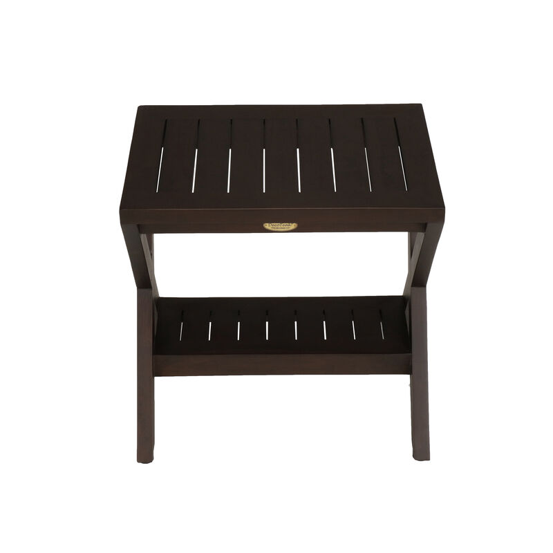 DecoTeak Obliquity 18" Teak Wood Shower Bench with Shelf in Woodland Brown Finish