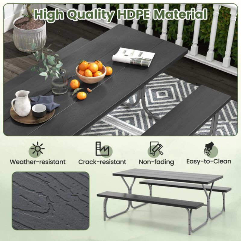 Hivvago Picnic Table Bench Set with HDPE Tabletop for 8 Person