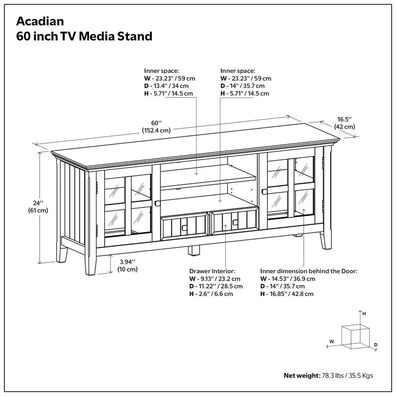 Acadian SOLID WOOD 60 inch Wide Rustic TV Media Stand in White For TVs up to 65 inches