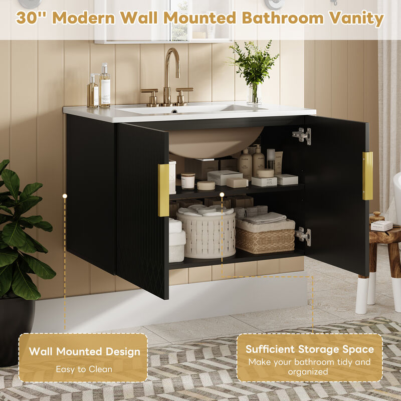 ELEMENT ACE Vintage Bathroom Vanity with Ceramic Sink and Storage Cabinet image number 6