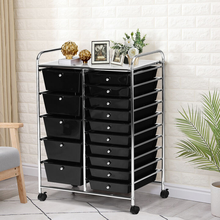15-Drawer Utility Rolling Cart with Multi-Purpose Storage Drawers