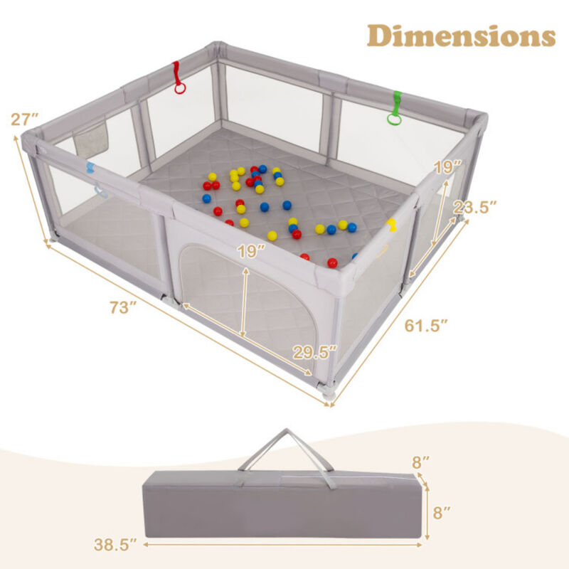 Large Infant Playpen, Activity Yard with Pull Rings & Ball Pit Balls-Gray image number 2