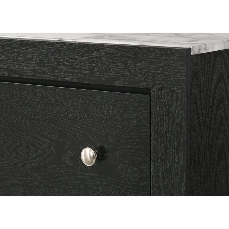 Benjara YOH 57 Inch Wide Dresser with Mirror, 6 Drawers, Round Handles, Wood, Black and Silver