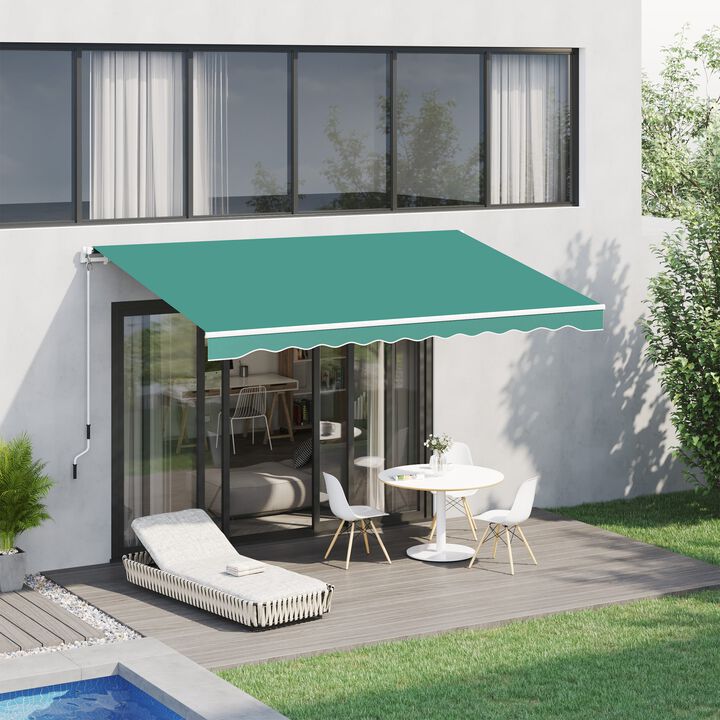 10' x 8' Manual Retractable Awning Sun Shade Shelter for Patio Deck Yard with UV Protection and Easy Crank Opening, Green