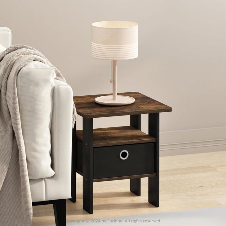 Andrey End Table, Side Table with Bin Drawer, Amber Oak/Black