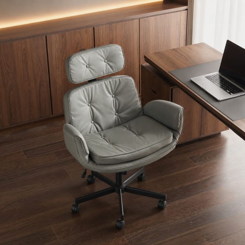 GOODSILO Cross-Legged Swivel Task Chair with Adjustable Armrests, Wheels, Removable Headrest for Home, Office, Makeup, Gaming Use image number 3