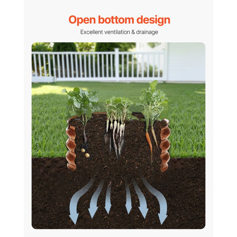 Metal Raised Garden Bed Set of 3 Open Bottom Planter Boxes for Vegetables Wood Grain-Wood Grain Color image number 3