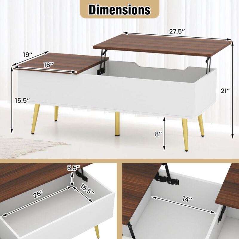 Hivvago 47 Inch Lift Top Coffee Table with 2 Hidden Compartments