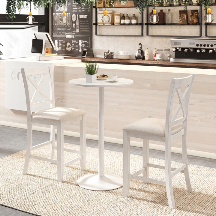 Set of 2 Farmhouse Counter Stools with Upholstered Cushion and Footrest