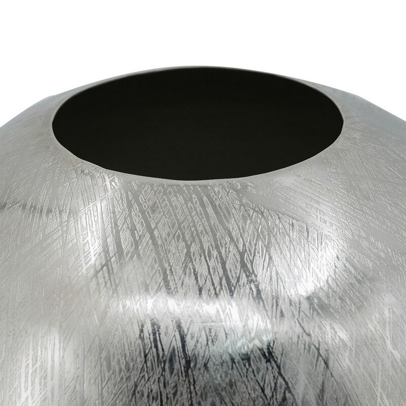 Chan 13 Inch Modern Metal Vase, Curved Round Shape, Metallic Silver Finish - Benzara