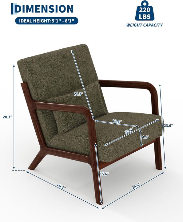 Modern Sherpa Accent Sofa Chair, Lounge Armchair with Lumbar Pillow for Living Room, Bedroom, Outdoor Relax, Green