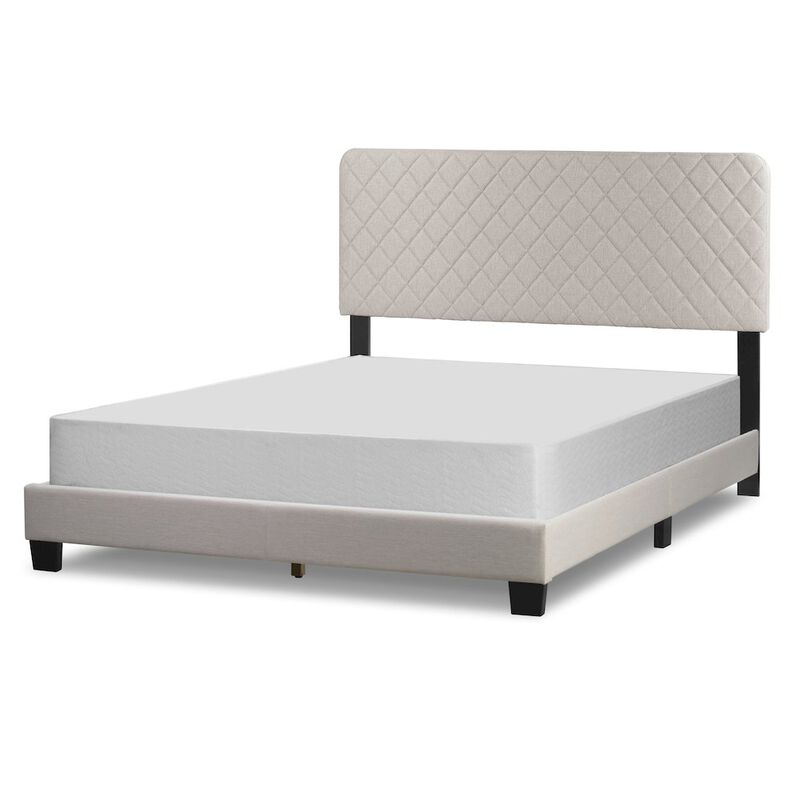 Glamour Home Aurum Beige Fabric Queen Bed with Decorative Stitching