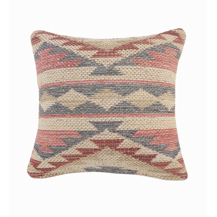 18" Pink and Gray Eclectic Southwestern Square Throw Pillow