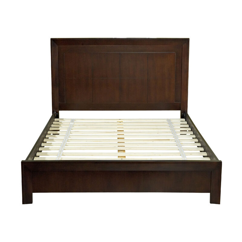 Steve Modern Solid Pine Wood Platform Queen Bed with Metal Legs, Brown - Benzara