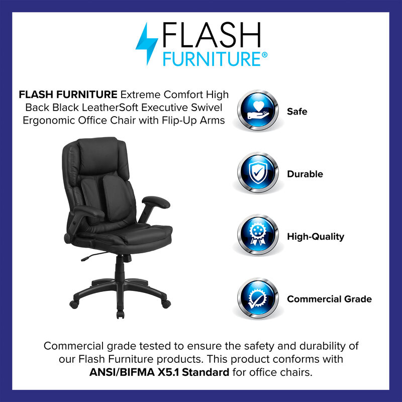 Flash Furniture Extreme Comfort High Back Black Executive Swivel Office Chair with Flip-Up Arms image number 3