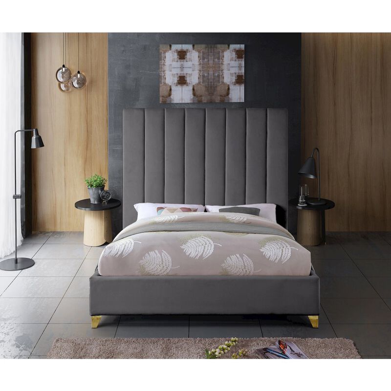 Meridian Furniture Via Grey Velvet King Bed