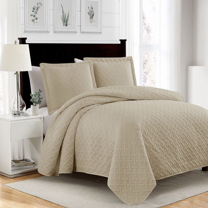 RT Designers Collection Bella 3pc Pinsonic Premium Quality All Year Round Quilt Set for Revitalize Bedroom King Camel