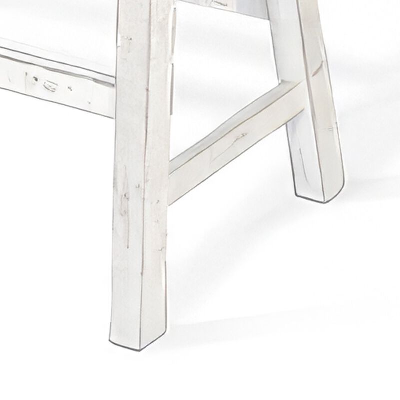 Rena Bar Height Bench | Trestle Legs with Footrests | 33" Wide Rustic White Sand Mahogany Wood - Benzara