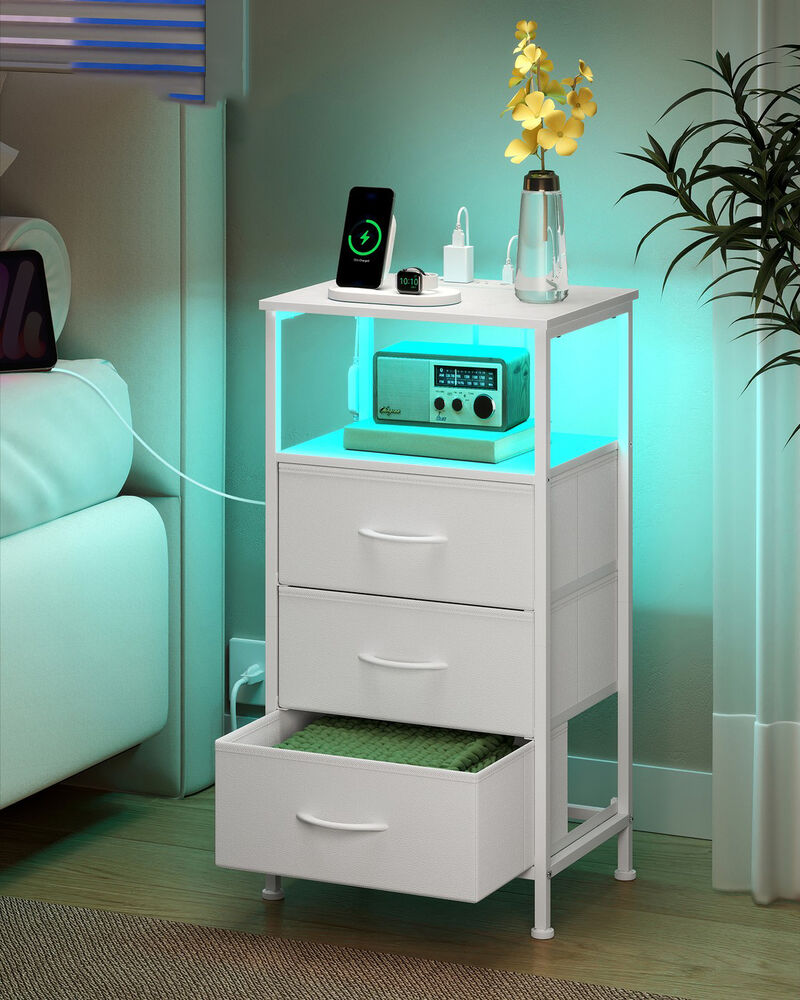 Smart Bedside Table with Charging Station App Controlled LED Lights image number 1