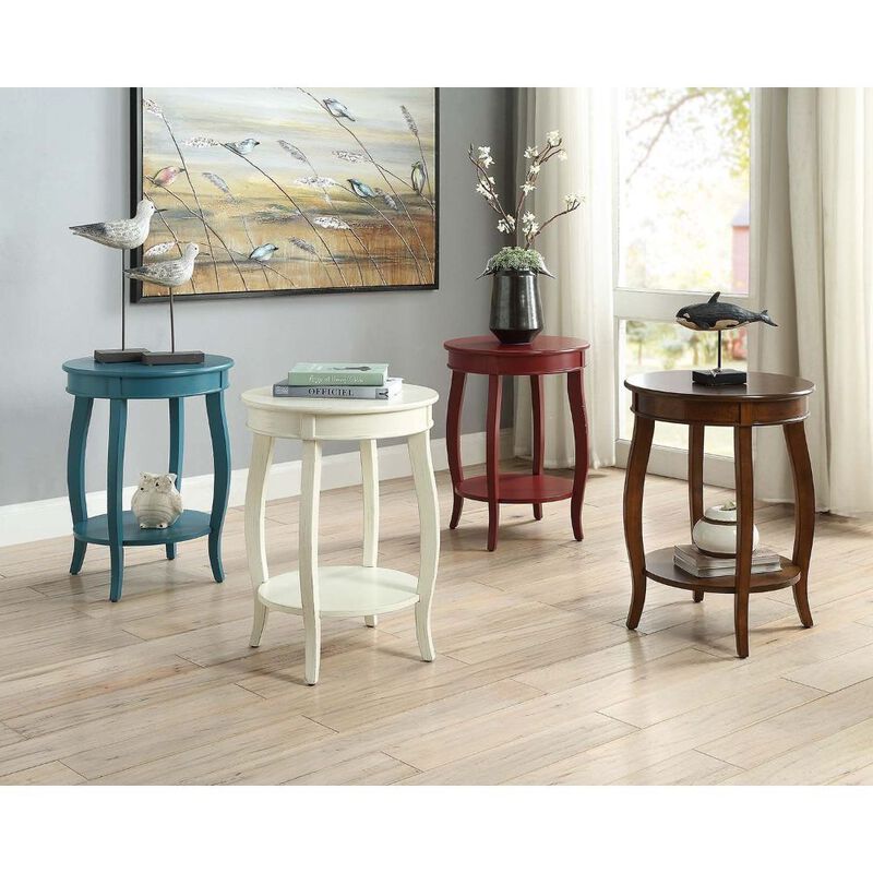 Rustic Farmhouse Round End Table &ndash; Solid Wood Table with Built-In Storage Shelf