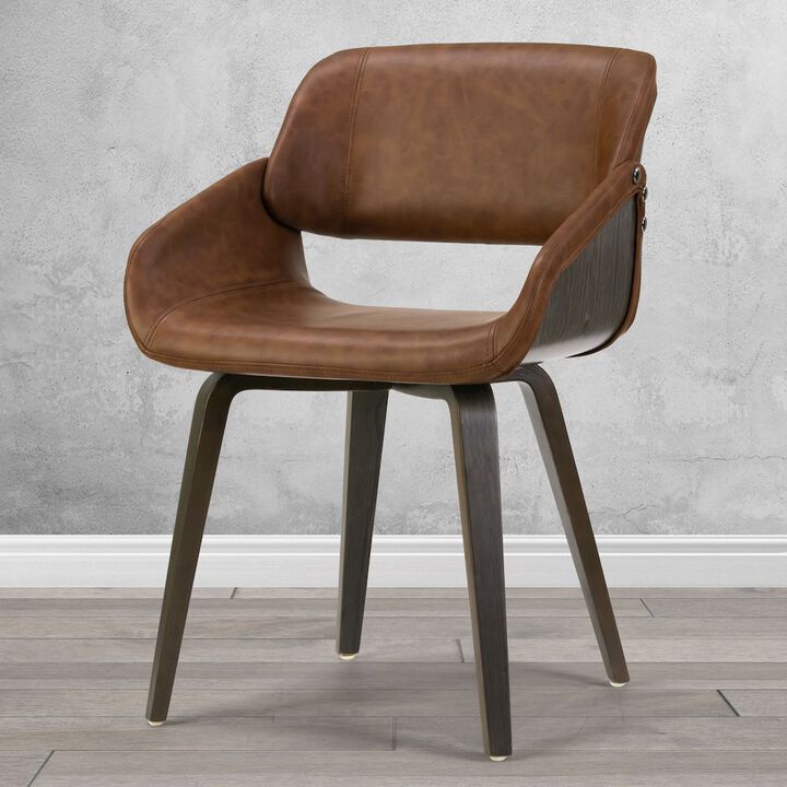 Glamour Home Amal Brown Upholstered Dining Chair with Gray Wood Accent and Bentwood Legs