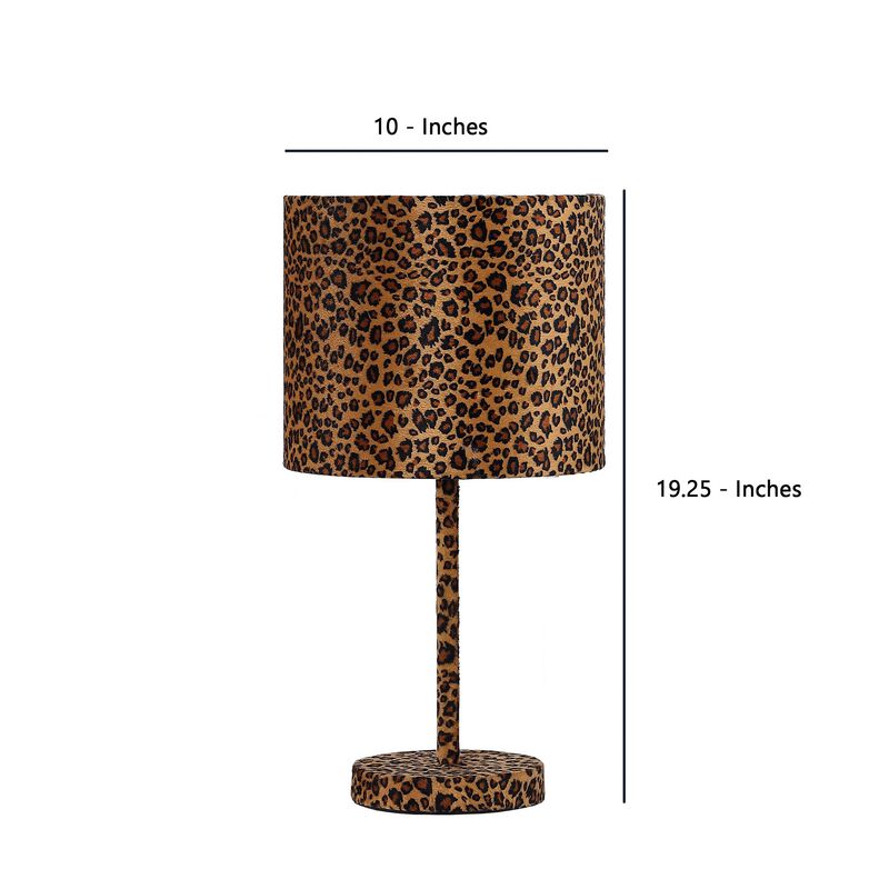 Fabric Wrapped Table Lamp with Dotted Animal Print, Brown and Black - Benzara image number 4