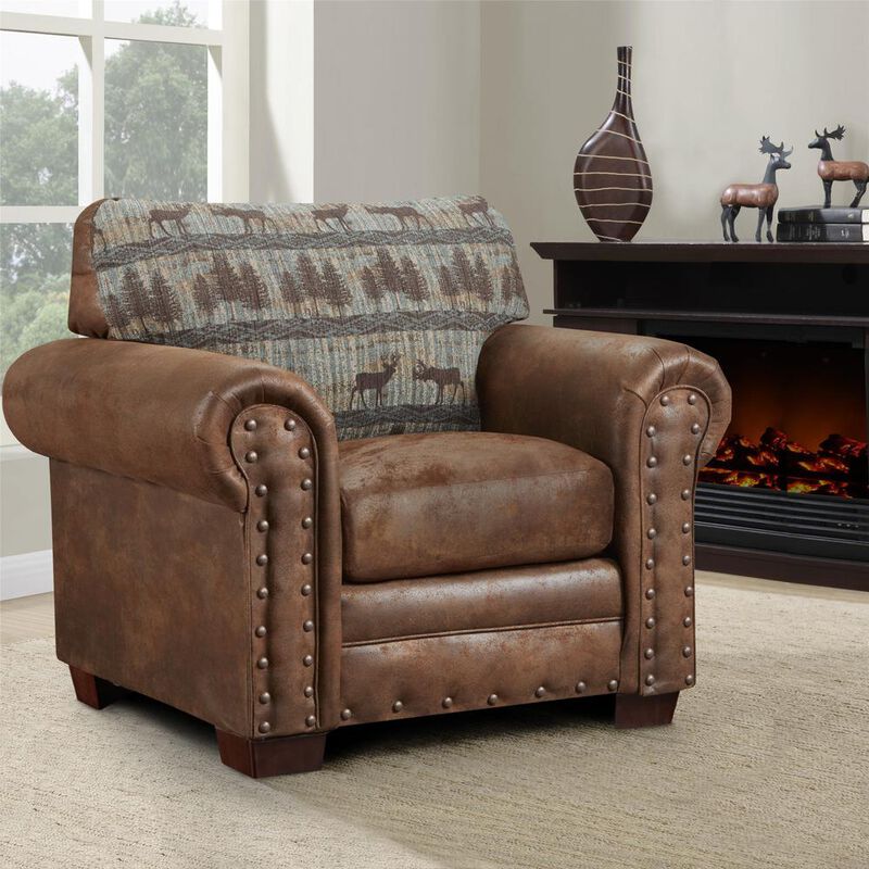 American Furniture Classics Deer Teal Tapestry Lodge Armchairs