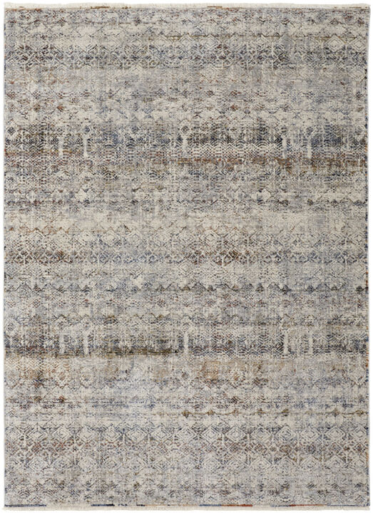 HomeRoots Abstract Power Loom Worn Faded Area Rug With Fringe