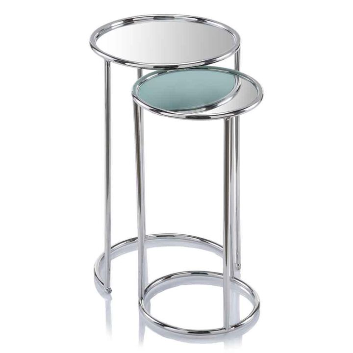 Hivvago 22 Inch  Silver Aluminum Round Mirrored End Table