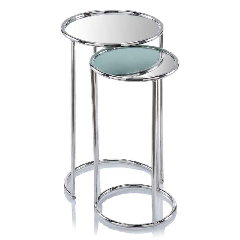 Hivvago 22 Inch  Silver Aluminum Round Mirrored End Table