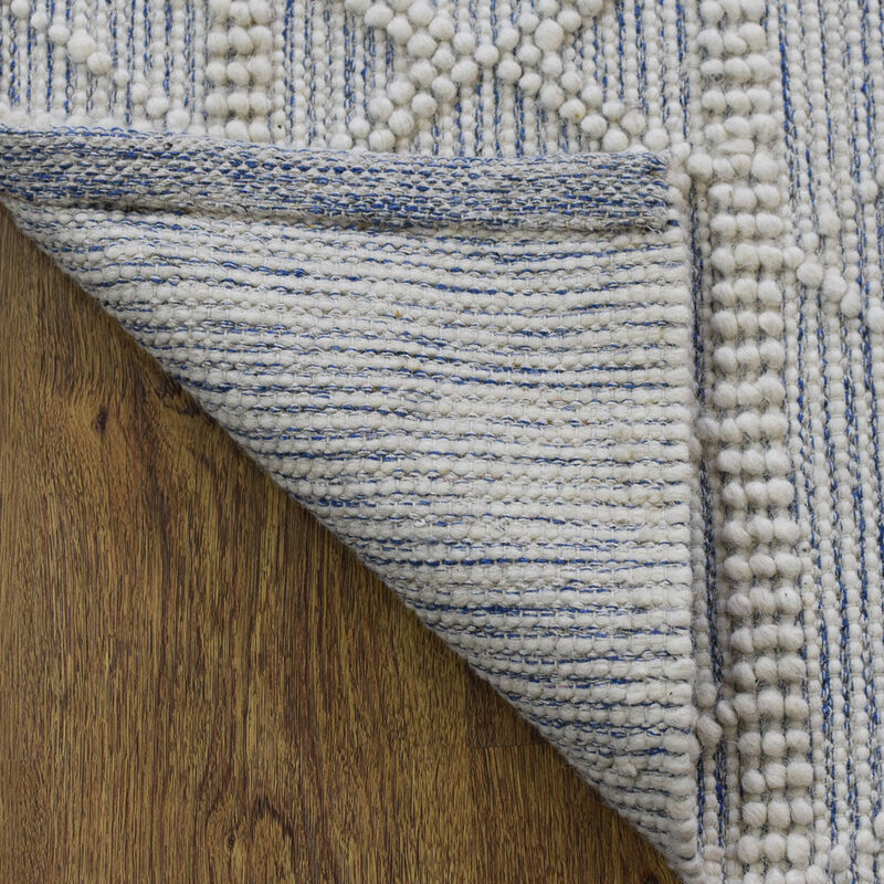 RUGSOTIC CARPETS HAND WOVEN FLAT WEAVE KILIM WOOL & COTTON ECO-FRIENDLY AREA RUGS  - 5'x7'6'', Rectangle Shape, White Blue Color, Contemporary Modern Design, Low Pile  Handmade Area Rugs (DWC001)