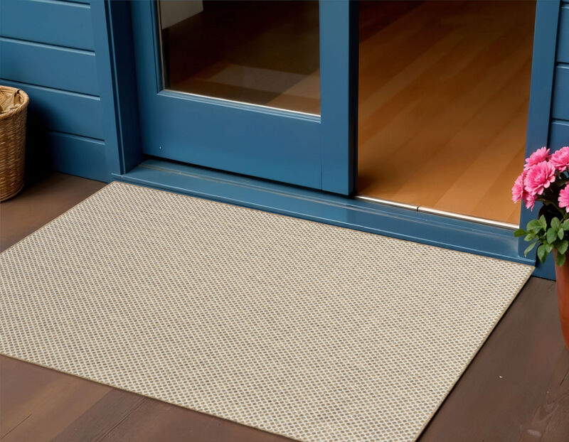 HomeRoots 2' X 3' Natural And Ivory Geometric Indoor Outdoor Area Rug image number 1