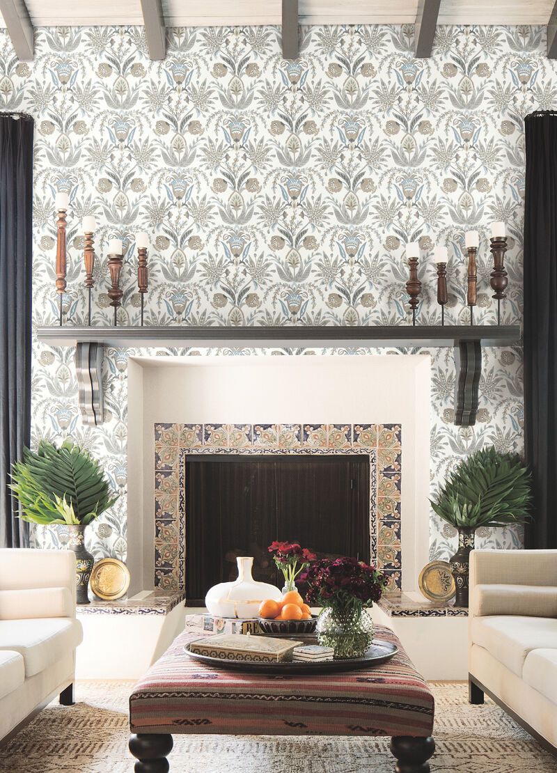 Seaside Jacobean Taupe & Blue Wallpaper image number 1