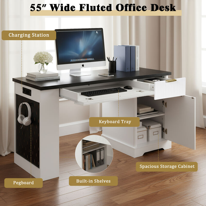 Merax Fluted Home Office Desk - Built-In Charging Station & Versatile Storage image number 5