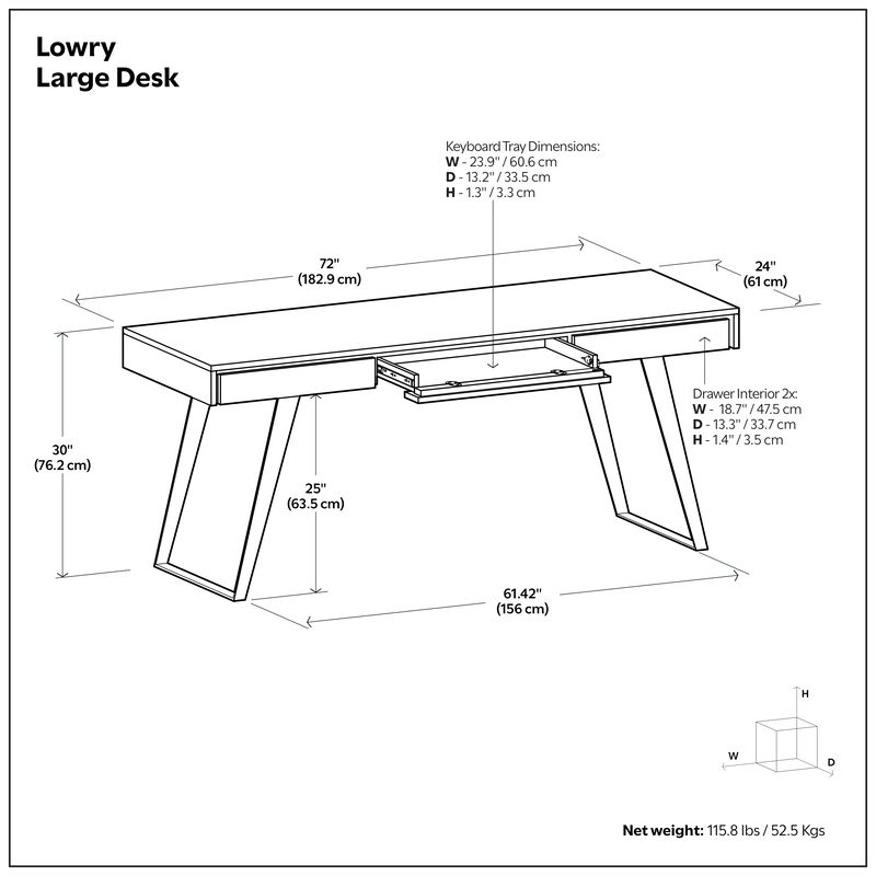 Lowry SOLID ACACIA WOOD Modern Industrial 72 inch Wide Large Desk in Distressed Charcoal Brown image number 9