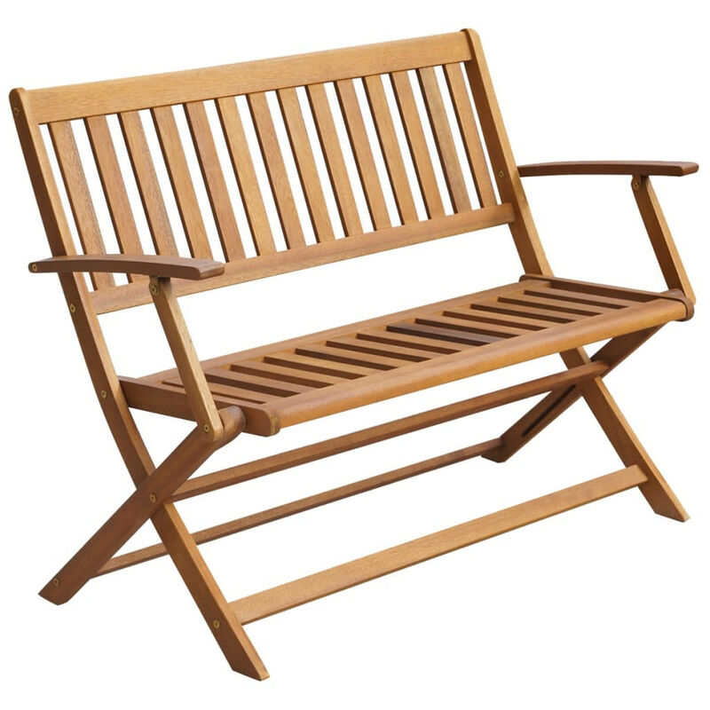 Jenny Outdoor Bench, 47 Inch, Brown Acacia Wood, Folding X Cross Legs - Benzara