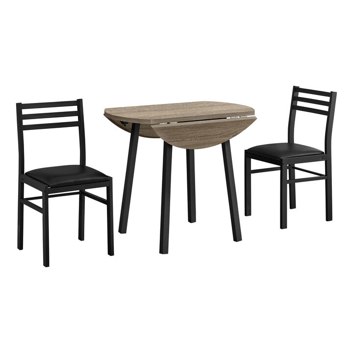Monarch Specialties I 1003 Dining Table Set, 3pcs Set, Small, 35" Drop Leaf, Kitchen, Metal, Laminate, Brown, Black, Contemporary, Modern