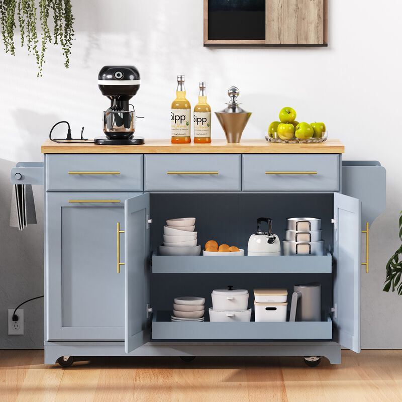 Merax Rolling Kitchen Cart with Trash Storage, Pull-Out Shelves, 3 Drawers, Drop Leaf Side Table image number 1