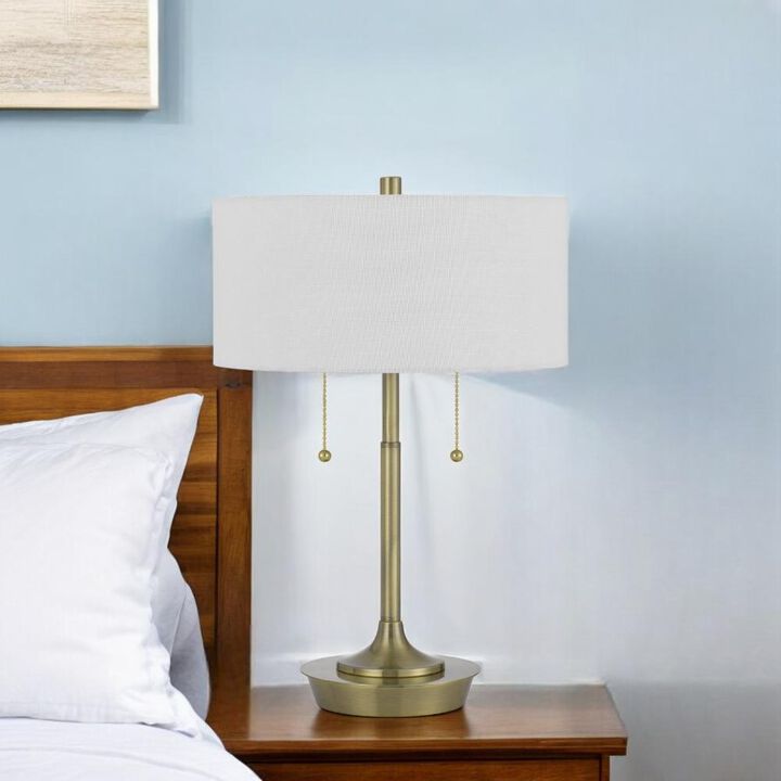 Hivvago 20" Antiqued Brass Metal Two Light Table Lamp With White Drum Shade