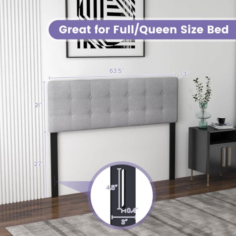 Hivvago Linen Upholstered Headboard with Solid Rubber Wood Legs