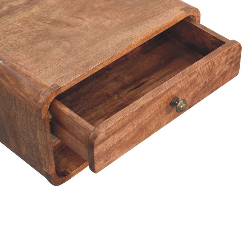 Artisan Furniture Solid Wood Curved Honey Caramel Wall Mounted Bedside with Open Slot image number 6